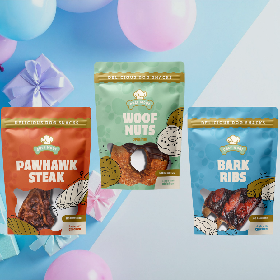 Chef Woof treat selection all 3 varieties