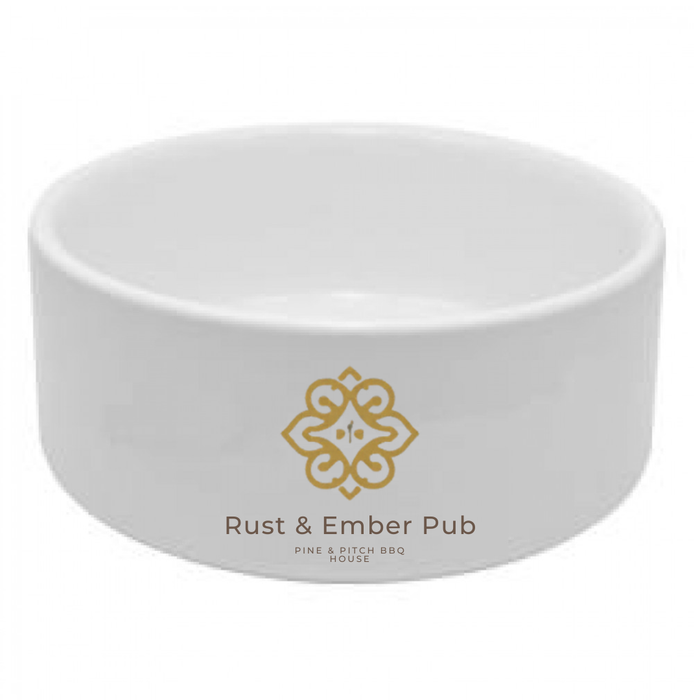 Branded dog bowl at dog friendly venue by Chef Woof