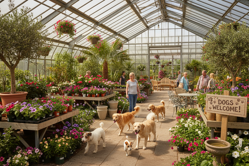 image of a garden centre with dogs